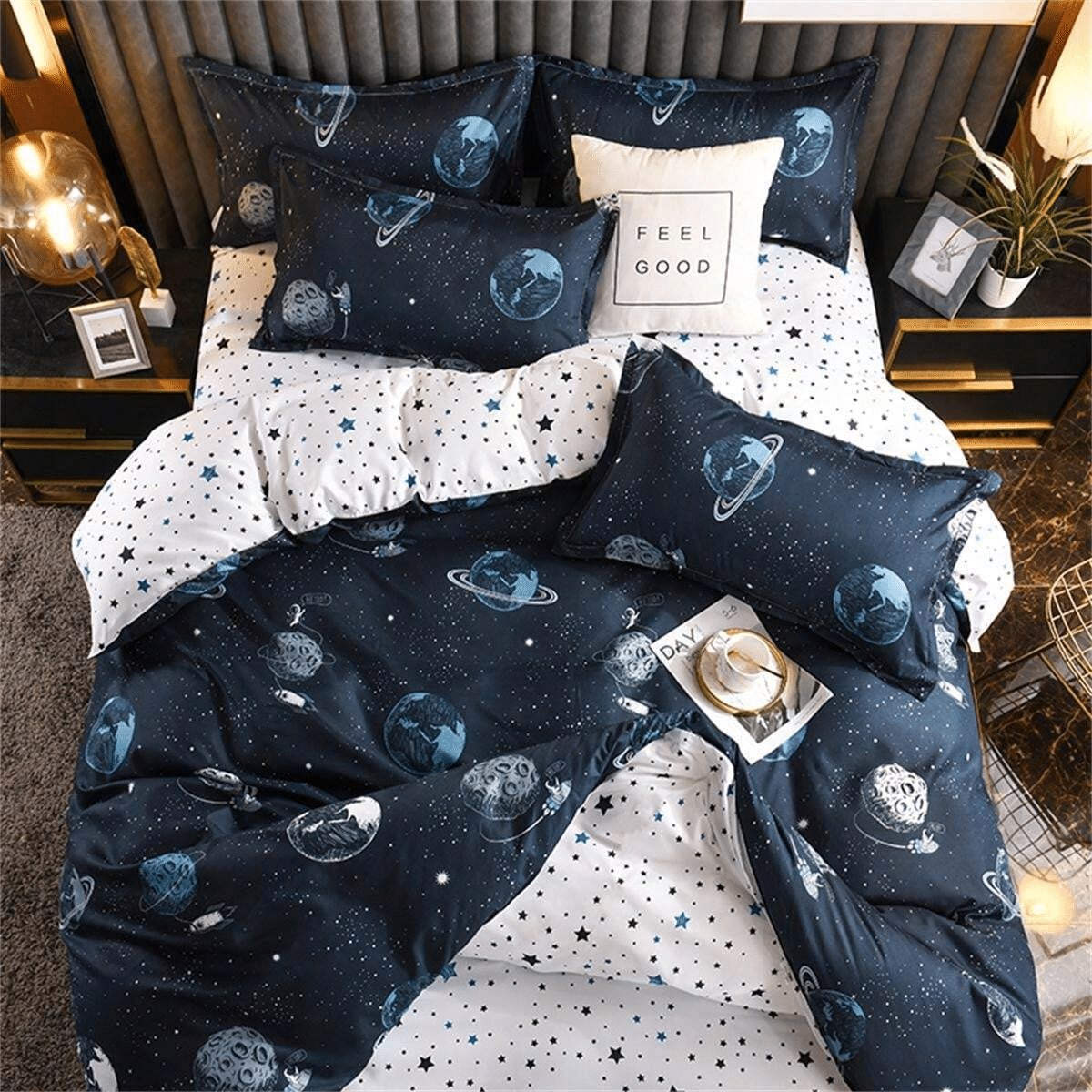 KIT ACOLCHADO + JUEGO DE SABANA ASTRONAUTAS