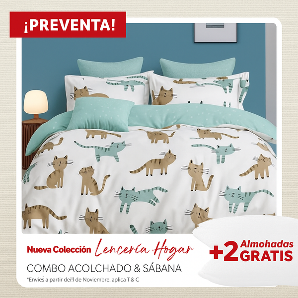 KIT ACOLCHADO + JUEGO DE SABANA CATS