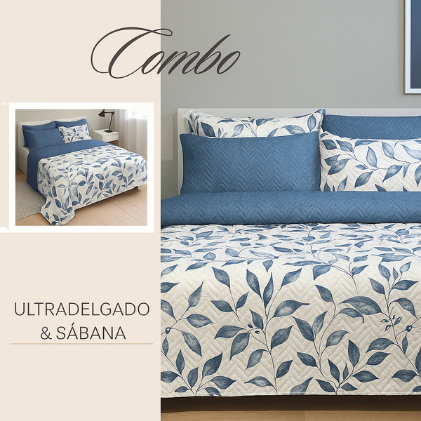 KIT COLCHA ULTRADELGADA + JUEGO DE SABANA BOTÁNICO