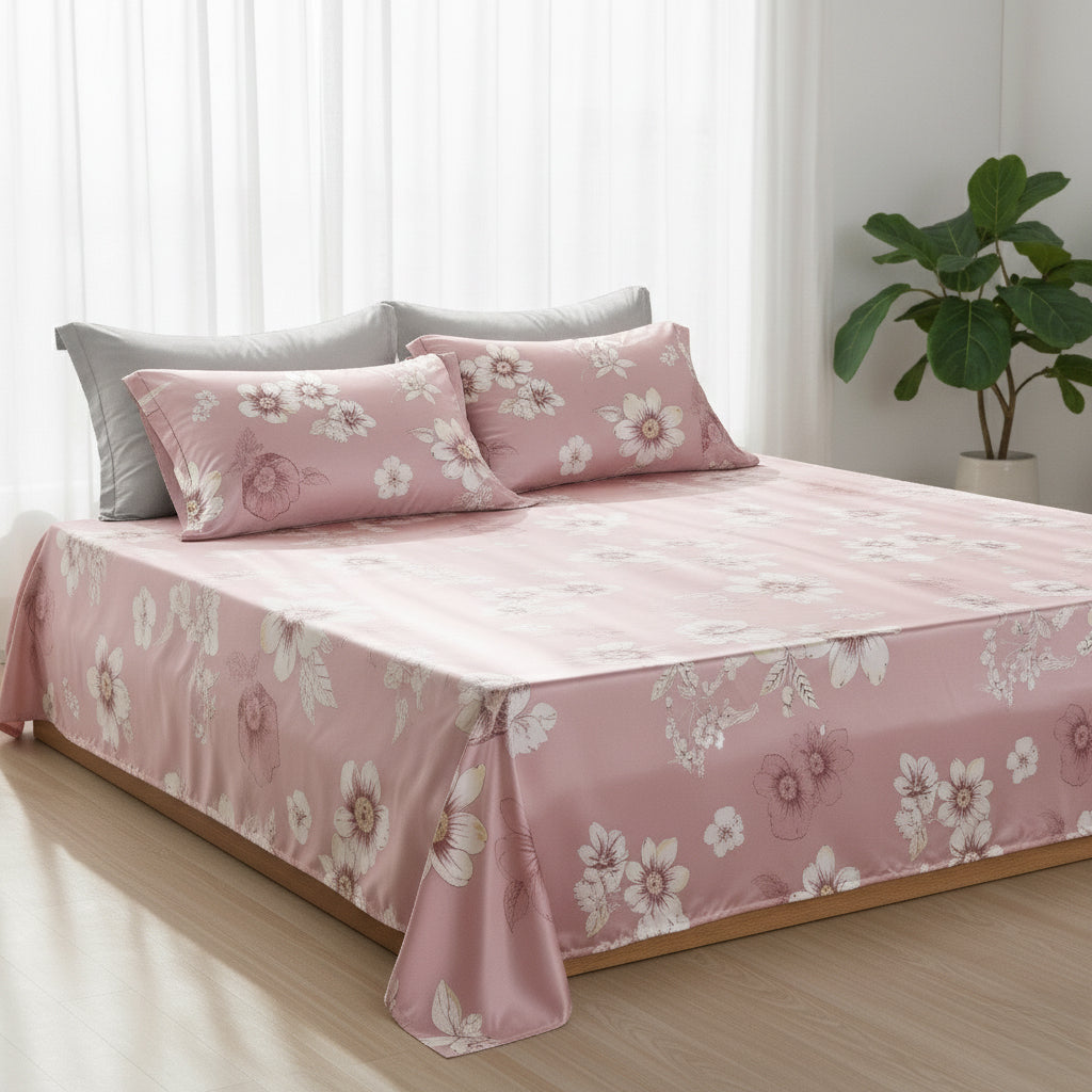 KIT ACOLCHADO + JUEGO DE SABANA PRIMAVERA ROSA
