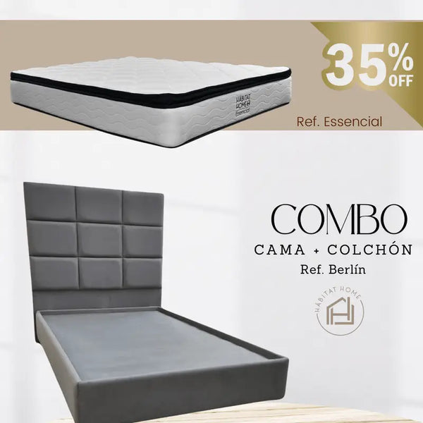 COMBO CAMA BERLIN + COLCHÓN ESSENCIAL