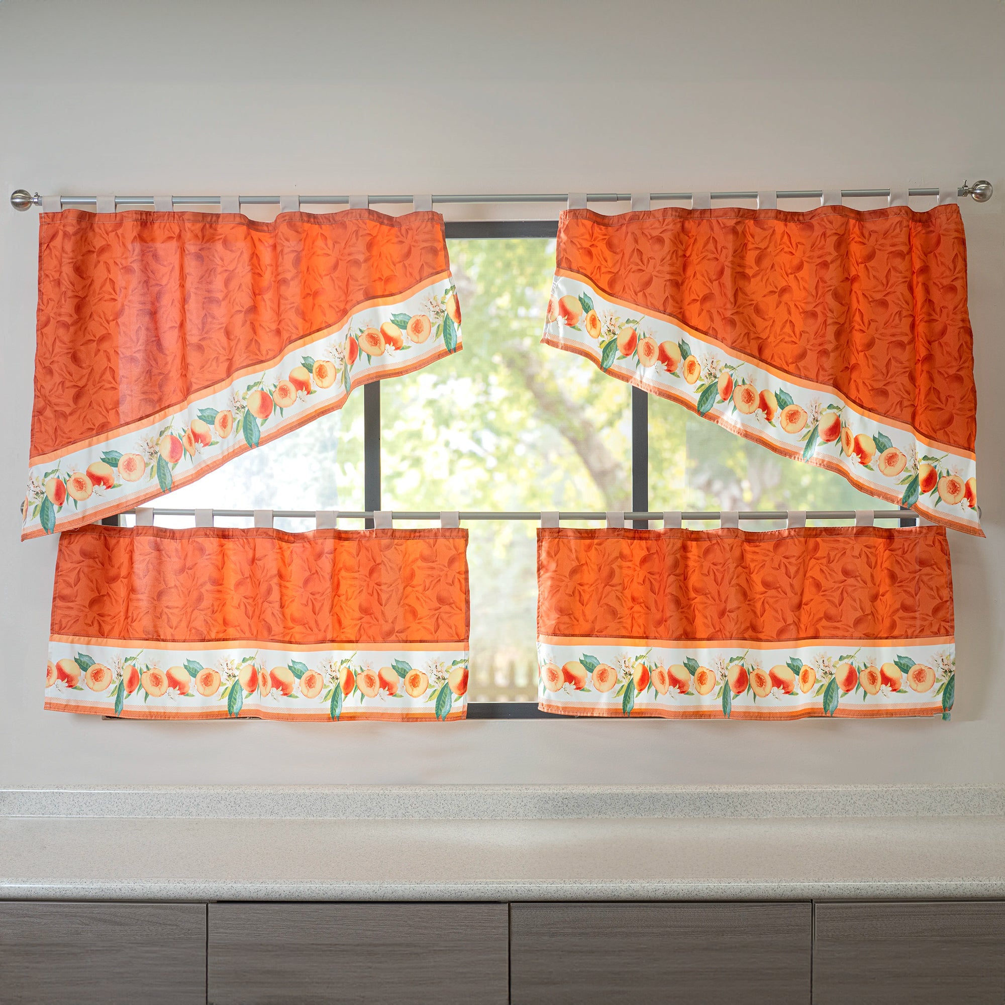 CORTINAS DE COCINA FLOR DE DURAZNO