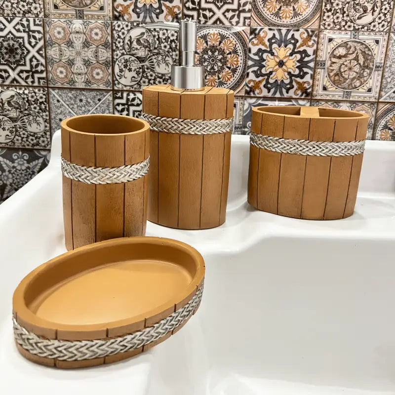 ACCESORIOS DE BAÑO 4 PIEZAS BAMBU