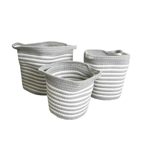 CANASTA DECORATIVA LÍNEAS GRIS