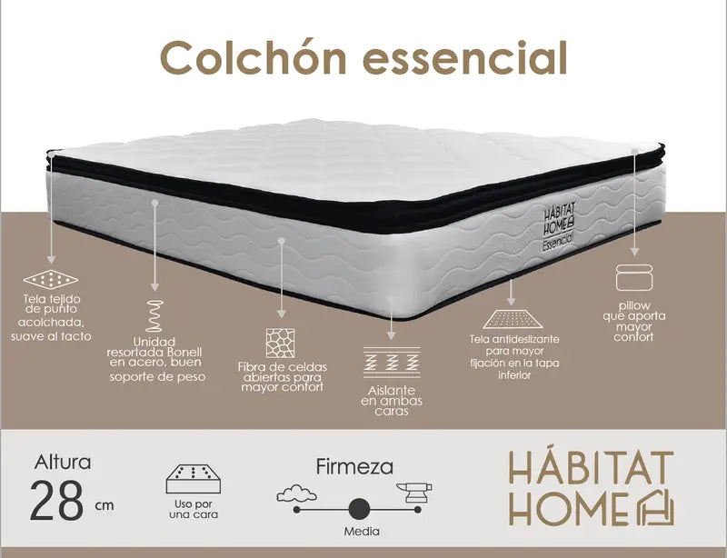 COMBO CAMA BURDEOS + COLCHÓN ESSENCIAL