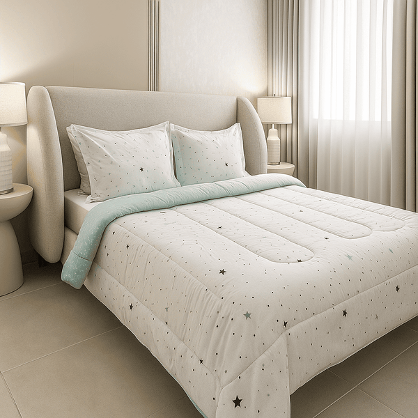 TENDIDO ACOLCHADO PRINT ESTRELLAS CELESTE