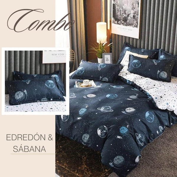 KIT ACOLCHADO + JUEGO DE SABANA ASTRONAUTAS