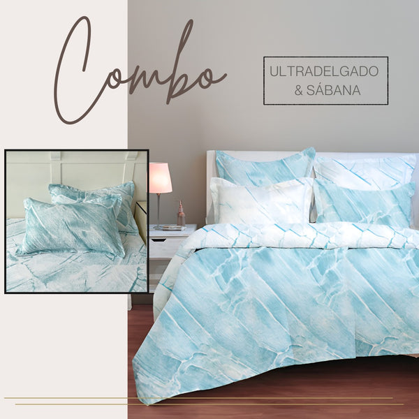KIT ULTRADELGADO + JUEGO DE SABANAS MARMOL AQUA