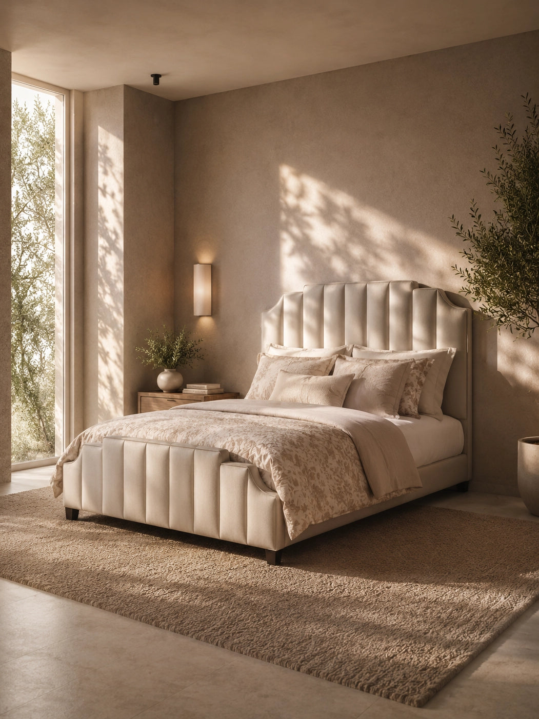 CAMA AMARA TAPIZADO LINEAL CON PIECERO