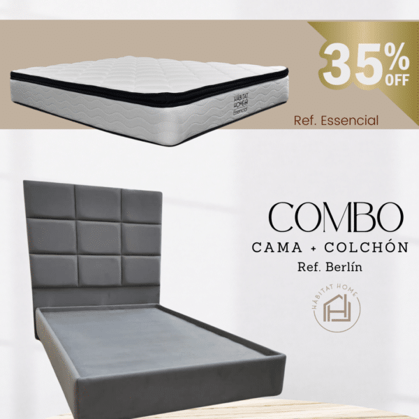COMBO CAMA BERLIN + COLCHÓN ESSENCIAL