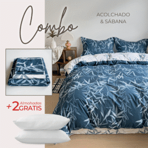 KIT ACOLCHADO + JUEGO DE SABANAS BAMBOO NOCHE + 2 ALMOHADAS GRATIS