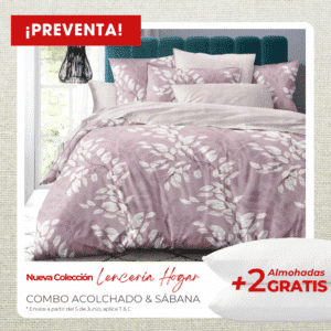 KIT ACOLCHADO + JUEGO DE SABANAS NATURAL LILA+ 2 ALMOHADAS GRATIS