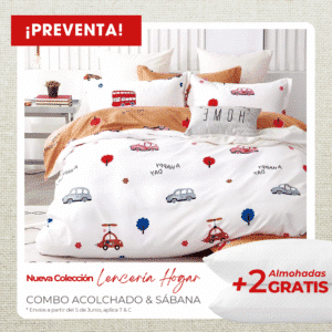 KIT ACOLCHADO + JUEGO DE SABANAS CARS + 2 ALMOHADAS GRATIS