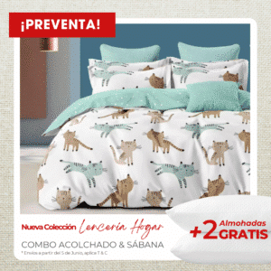 KIT ACOLCHADO + JUEGO DE SABANAS CATS + 2 ALMOHADAS GRATIS