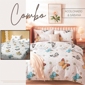 KIT ACOLCHADO + JUEGO DE SABANAS MARIPOSAS
